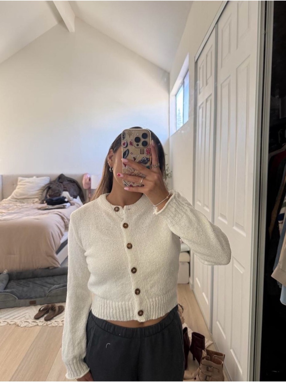 Topshop Cream Button-Front Cropped Cardigan